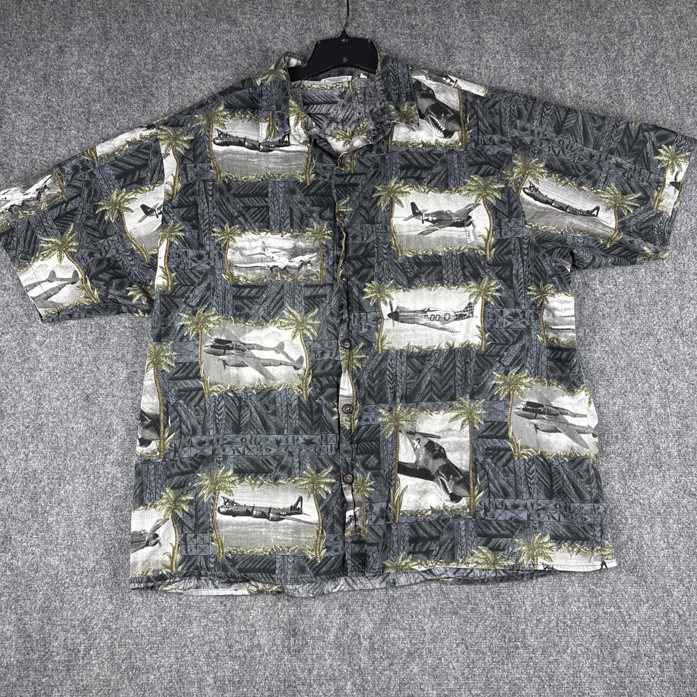 Vtg HWY 1 Men's 2XLT Hawaiian Shirt Made in USA WWII Warbirds Planes All Over